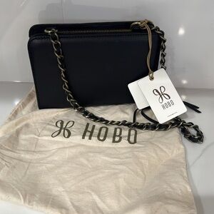 HOBO Black Leather Clutch with Chain Strap